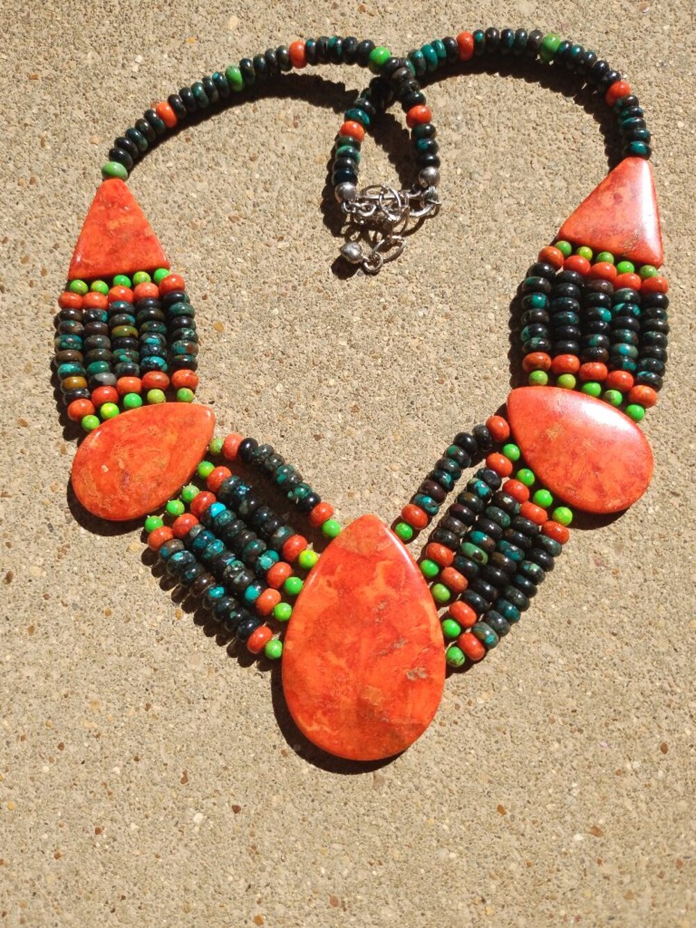 Jay King DTR multi stone southwestern necklace 925 Sterling silver coral Turquoi